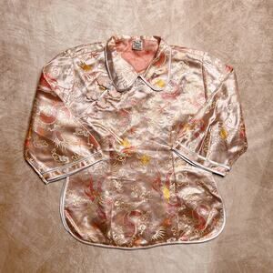 Vintage Y2K Style Collection Qipao Blouse Embroidered Dragon Cloud Satin Chinese